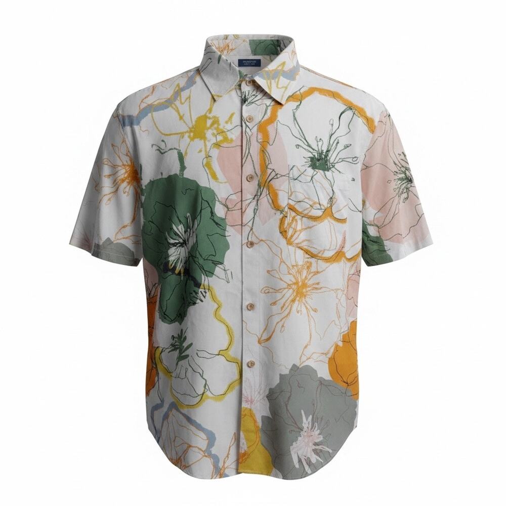 Ted Baker London Men Multicolor Floral Button Front Short Sleeve Shirt Size 7